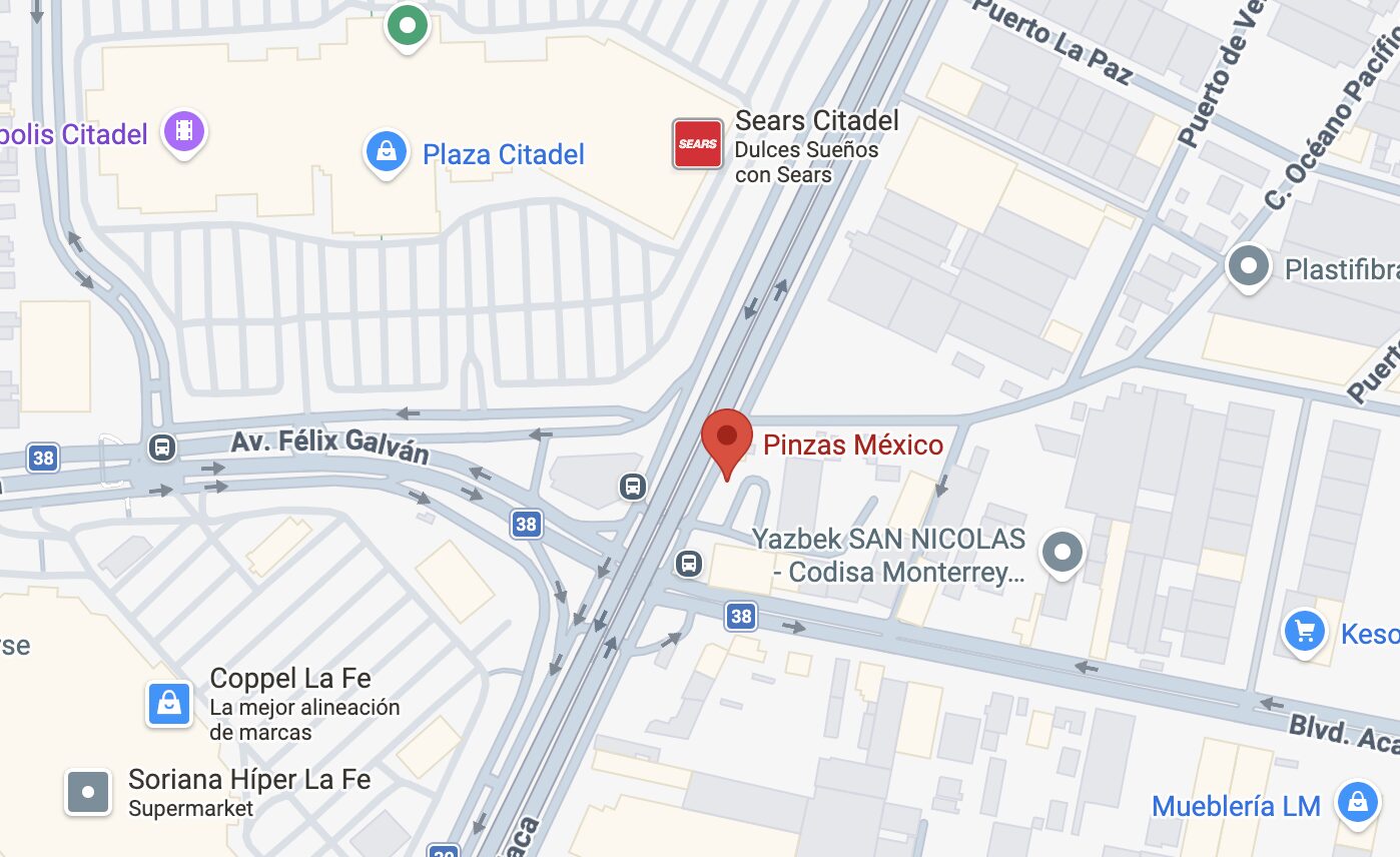 mapa de ubicación pinzas mexico (pimex)